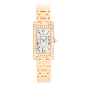 Cartier Tank Americaine Ladies 18k Yellow Gold & Diamond Watch WB7072K2