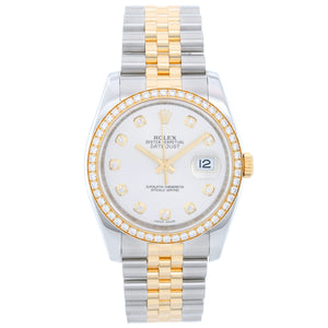 Rolex Datejust Men's 2-Tone Steel & Gold Watch Silver Diamond Dial  116243
