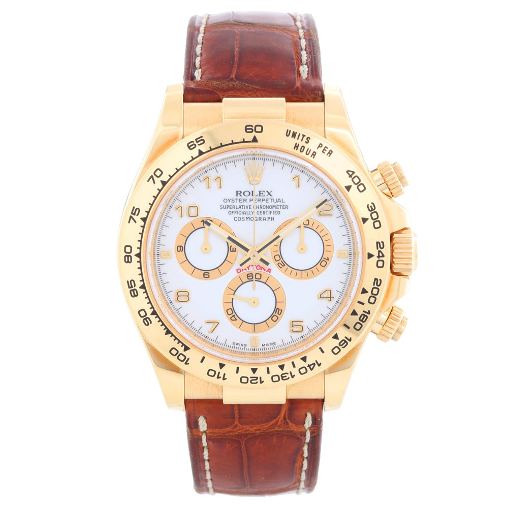18k Yellow Gold Rolex Daytona Men's Watch 116518 White Arabic Dial