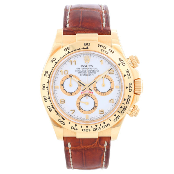18k Yellow Gold Rolex Daytona Men's Watch 116518 White Arabic Dial