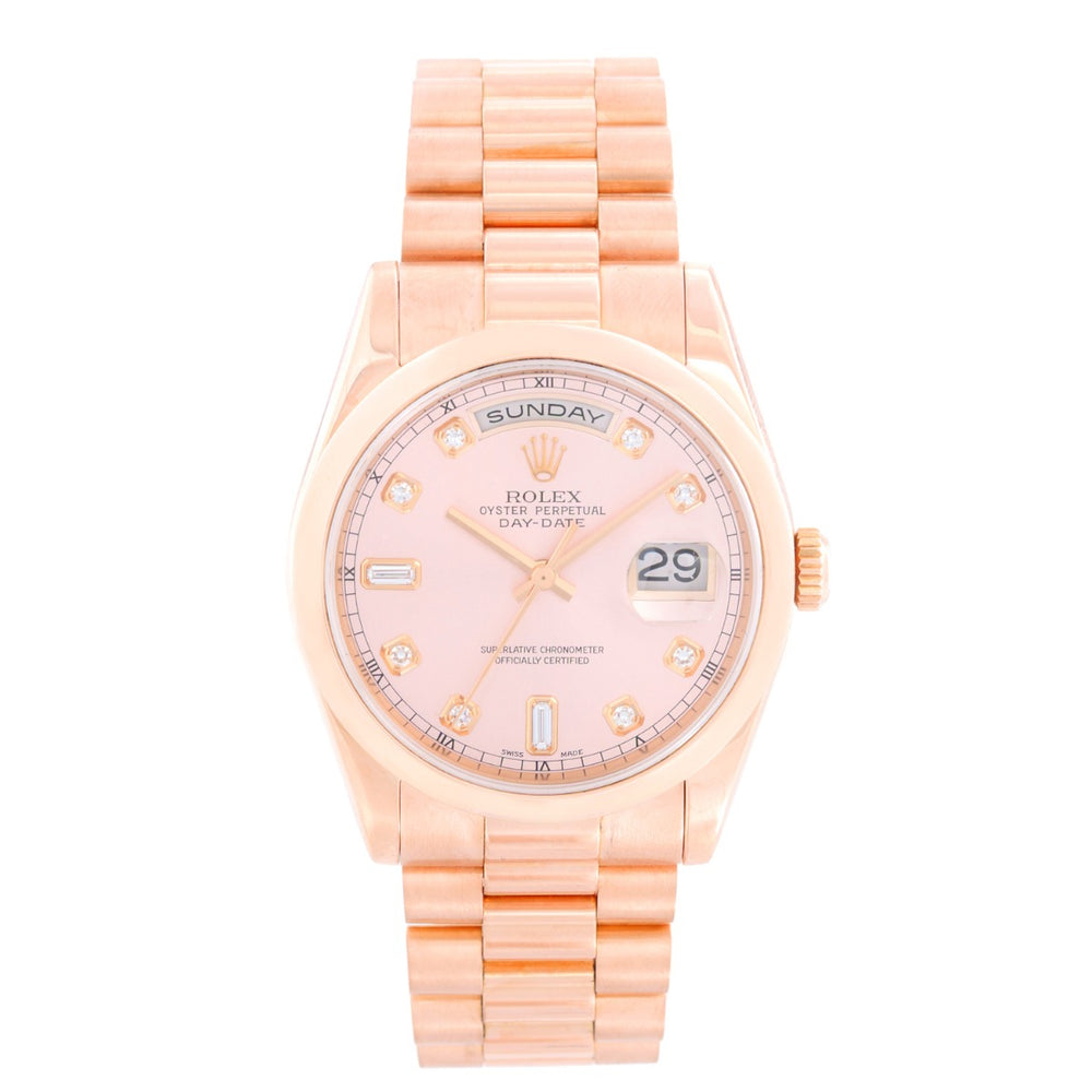Rolex President Day-Date Men's 18k Rose Gold Diamond Watch 118205