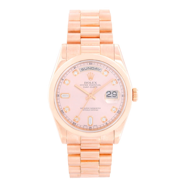 Rolex President Day-Date Men's 18k Rose Gold Diamond Watch 118205