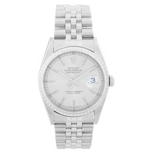 Rolex Men's Datejust Stainless Steel Watch Silver Tapestry Dial 16220