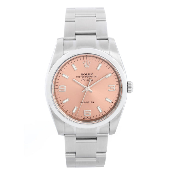Rolex Air-King Stainless Steel Men's Watch Pink Arabic Dial 114200