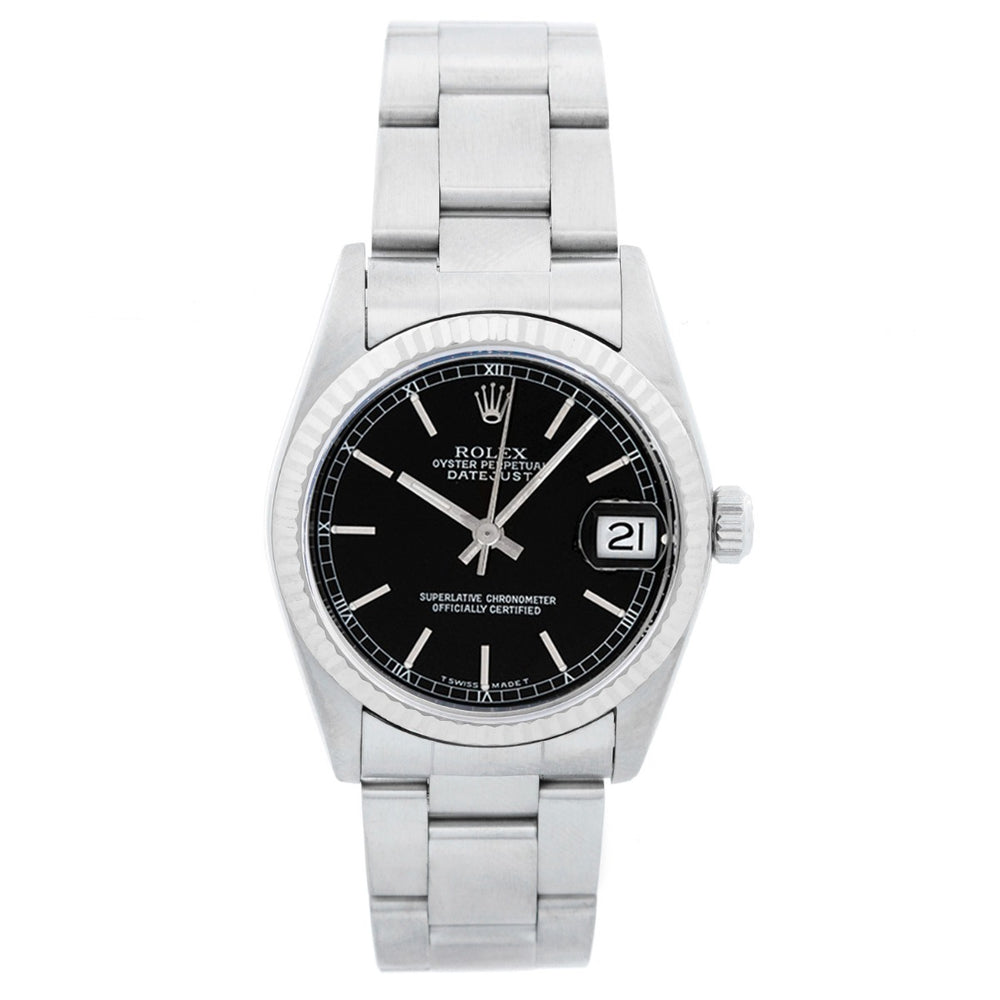 Rolex Midsize Stainless Steel Datejust Black Dial Watch 78274