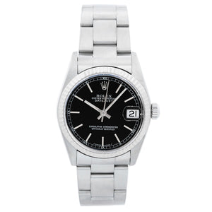 Rolex Midsize Stainless Steel Datejust Black Dial Watch 78274