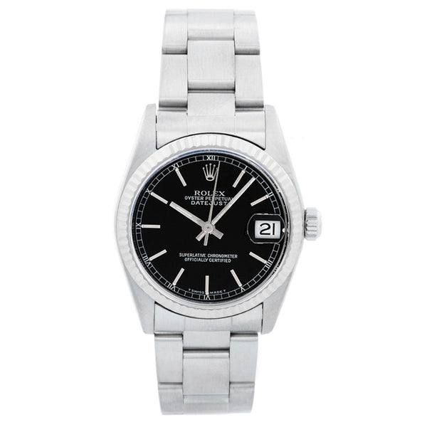 Rolex Midsize Stainless Steel Datejust Black Dial Watch 78274