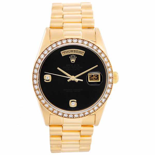 Rolex President Day-Date Men's Yellow Gold Watch Onyx Factory Dial 18348