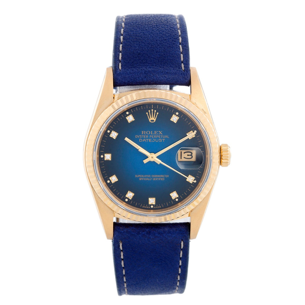 Rolex Datejust Men's 18k Watch Blue Vignette 16018