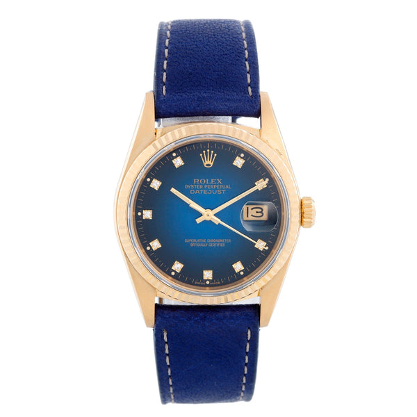 Rolex Datejust Men's 18k Watch Blue Vignette 16018