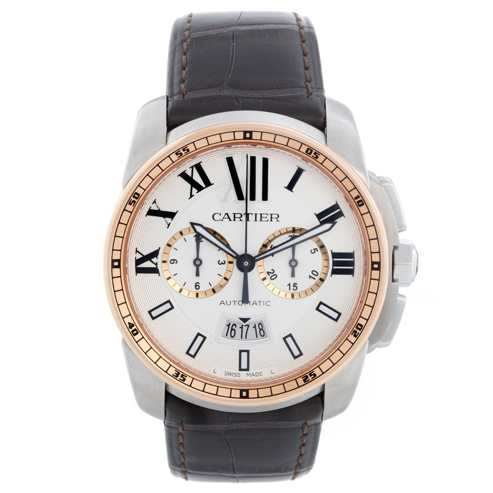 Cartier Calibre Stainless Steel & Rose Gold Men's 42mm Watch W7100043 3578