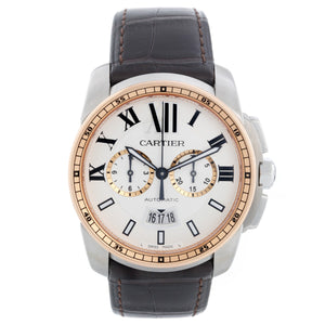 Cartier Calibre Stainless Steel & Rose Gold Men's 42mm Watch W7100043 3578