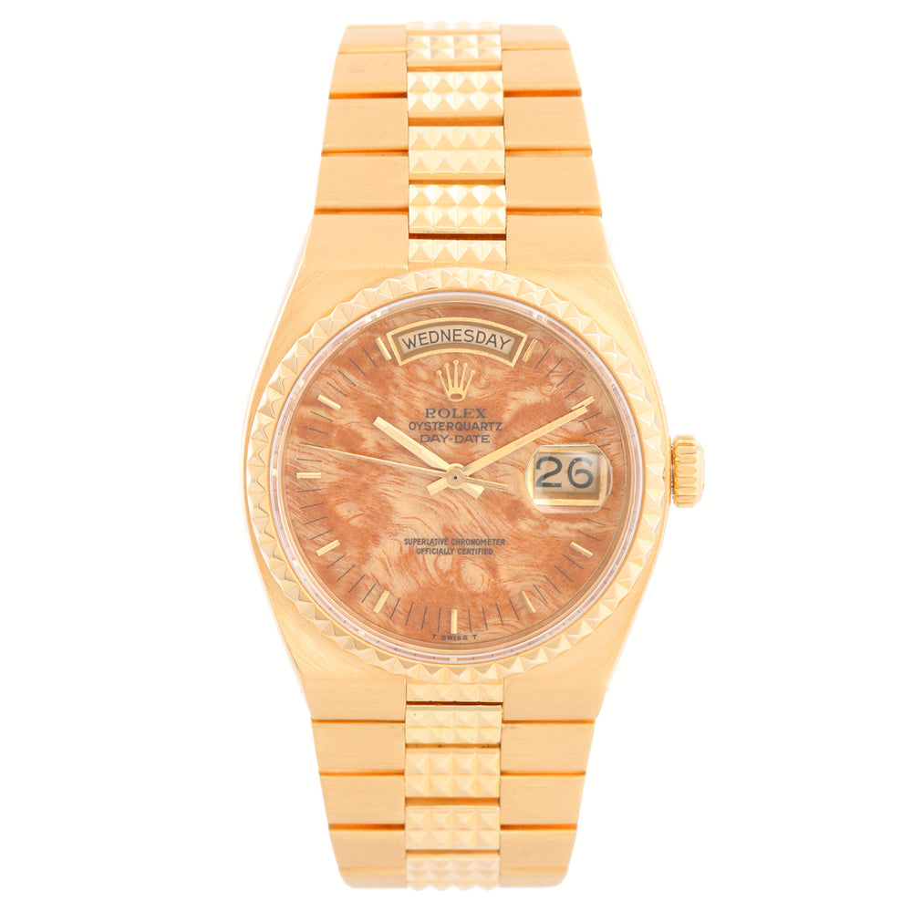 Rolex Oysterquartz Pyramid Birch Burlwood Dial 18k Gold Watch 19028