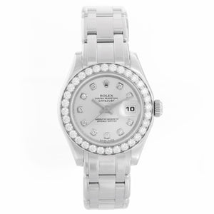 Rolex Ladies Pearlmaster 18k White Gold Watch 80299 Silver Diamond Dial