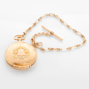 Elgin Multi Colored Box Hinged Gold  Pocket Watch with Chain