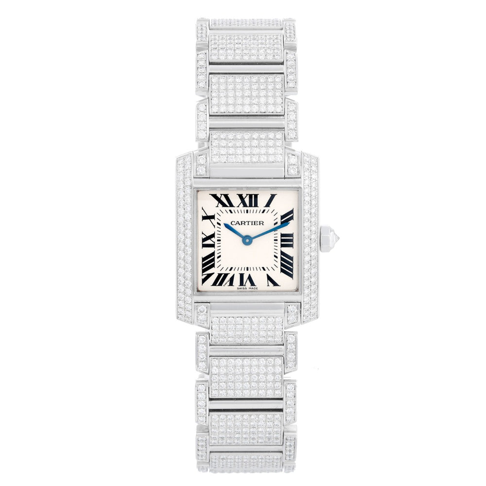 Cartier Pave Diamond Tank Francaise 18k White Gold Watch
