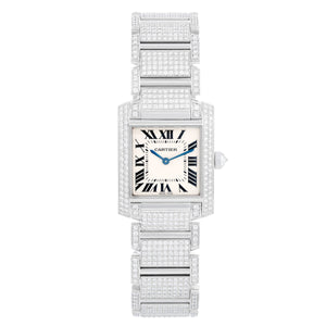 Cartier Pave Diamond Tank Francaise 18k White Gold Watch
