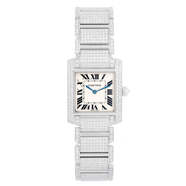 Cartier Pave Diamond Tank Francaise 18k White Gold Watch