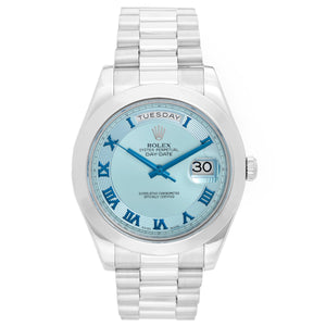 Rolex Day-Date II President Men's Platinum Watch 218206 Glacier Blue Dial