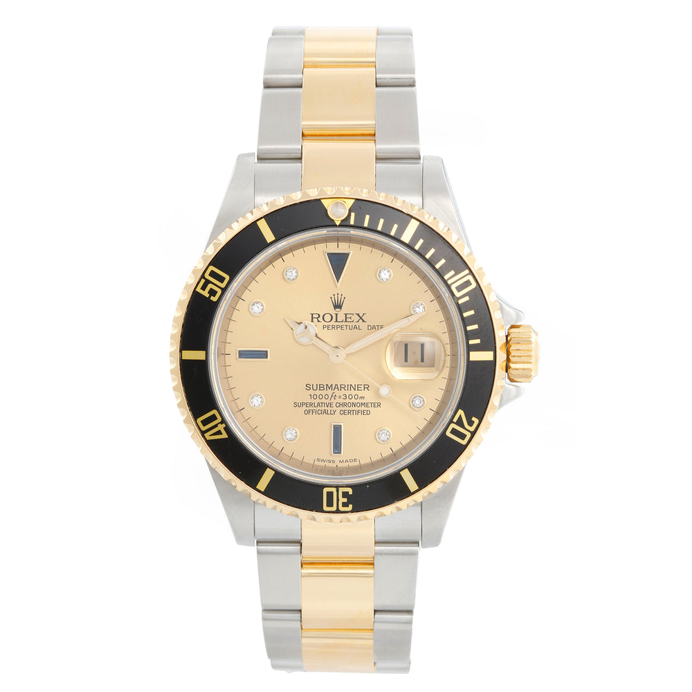 Rolex Submariner Men's Watch With Serti Diamond Dial 16613