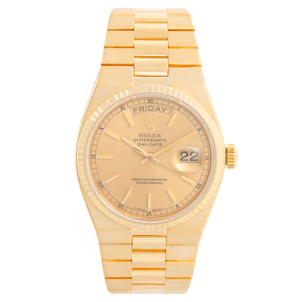 Rolex Oysterquartz Men's 18K Gold President Champagne Dial Watch 19018