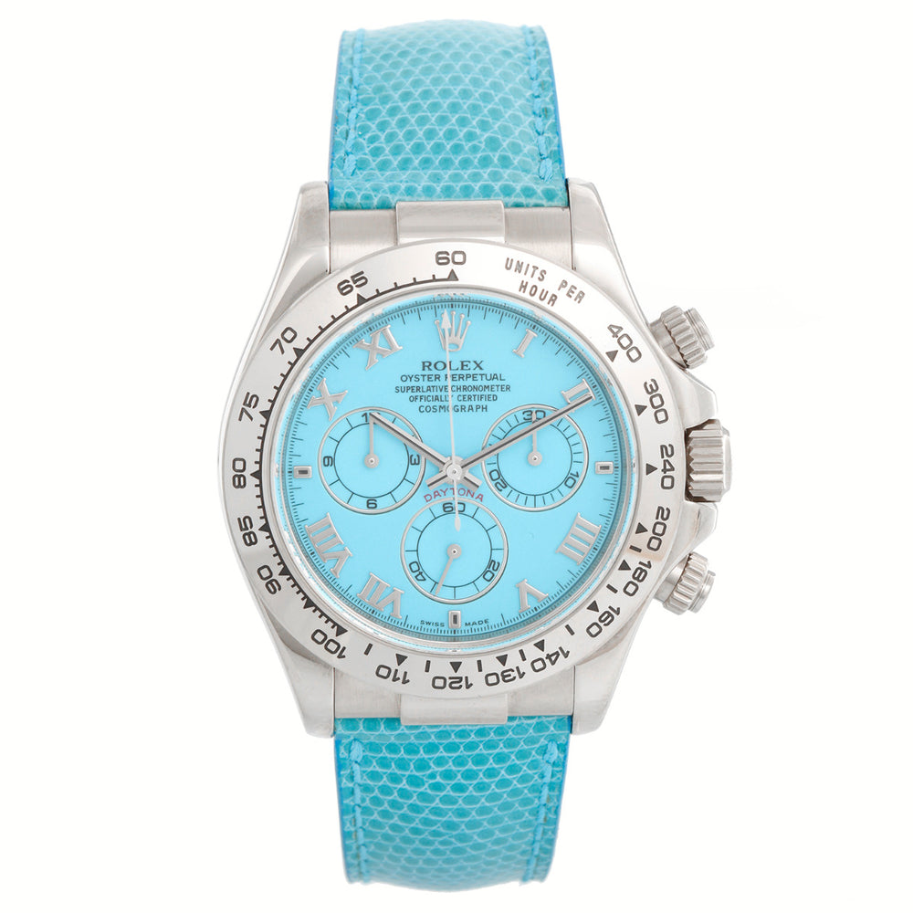 Rolex Cosmograph Daytona Men's White Gold Watch Beach Blue Dial 116519
