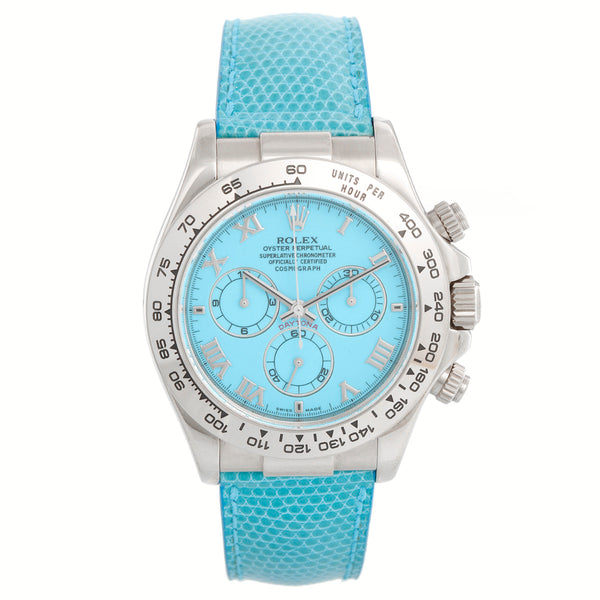 Rolex Cosmograph Daytona Men's White Gold Watch Beach Blue Dial 116519