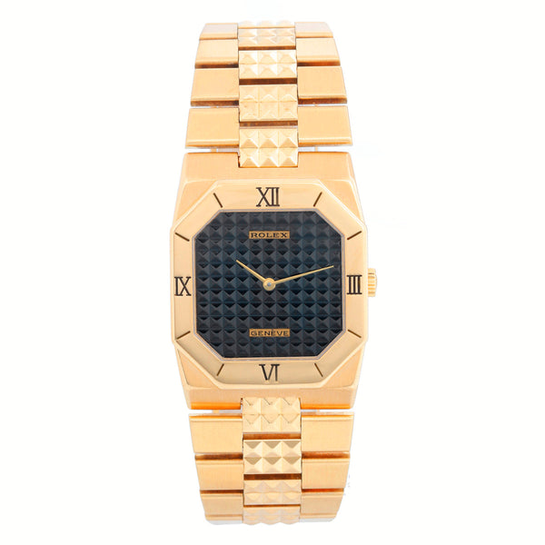 Extremely Rare Rolex Cellini Black Pyramid 18k Yellow Gold Watch 5150/8