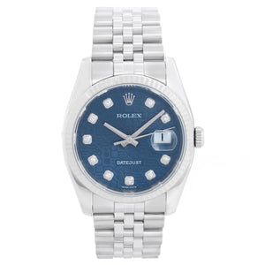 Men's Rolex Datejust Watch Blue jubilee dial with diamonds 116234