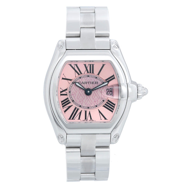 Cartier Roadster Stainless Steel Pink Ribbon Edition Ladies Watch W62016V3