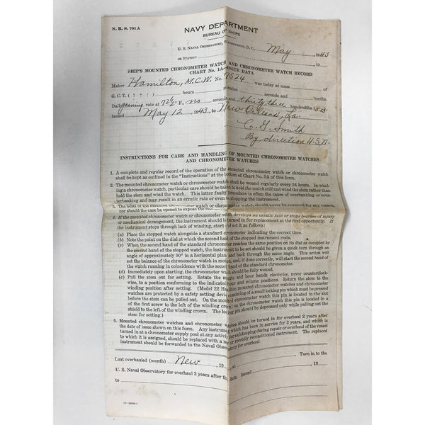 US Navy Mounted Hamilton Model 22 Bureau of  Ships Chronometer