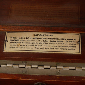 US Navy Mounted Hamilton Model 22 Bureau of  Ships Chronometer