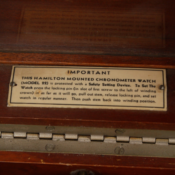 US Navy Mounted Hamilton Model 22 Bureau of  Ships Chronometer