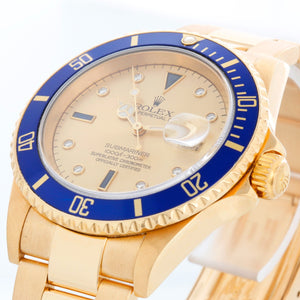 Men's Rolex Submariner Watch 16618 Champagne Serti Dial