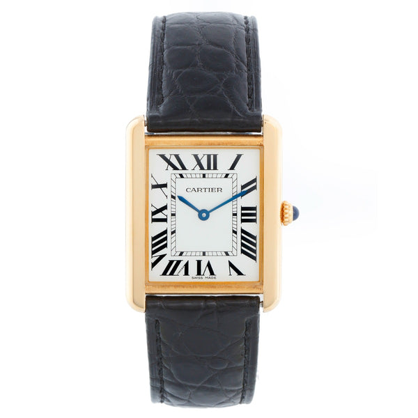 Cartier Tank Solo 18K Yellow Gold Men's  Black Strap Watch W1018855