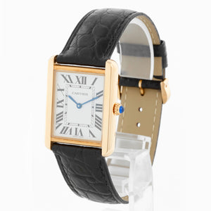 Cartier Tank Solo 18K Yellow Gold Men's  Black Strap Watch W1018855