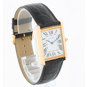 Cartier Tank Solo 18K Yellow Gold Men's  Black Strap Watch W1018855