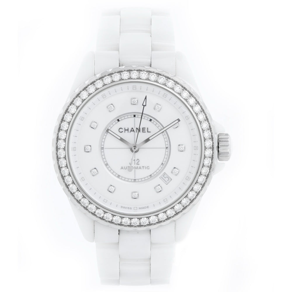Chanel J12 White Ceramic Diamond Bezel Ladies Watch H7189