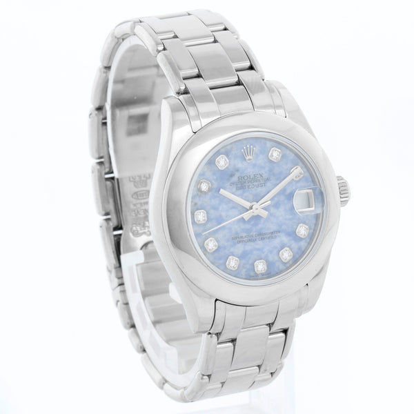 Rolex Ladies Pearlmaster Midsize White Gold  Dome Bezel Sodalite Dial Watch 81209