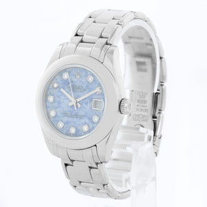 Rolex Ladies Pearlmaster Midsize White Gold  Dome Bezel Sodalite Dial Watch 81209