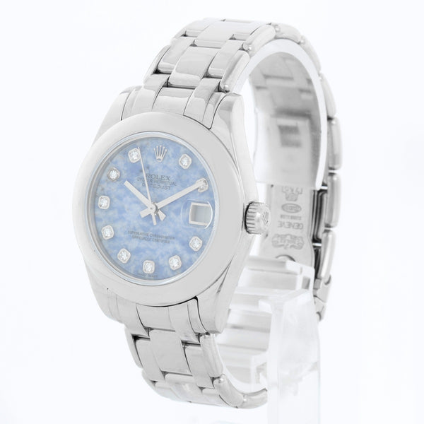 Rolex Ladies Pearlmaster Midsize White Gold  Dome Bezel Sodalite Dial Watch 81209