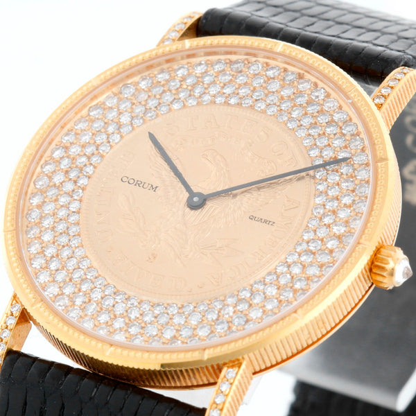 Corum $5 18k Yellow Gold Coin & Diamond  Ladies Watch