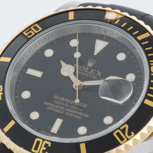 Rolex Submariner Men's 2-Tone Watch 16613 Black Dial Rubber Strap