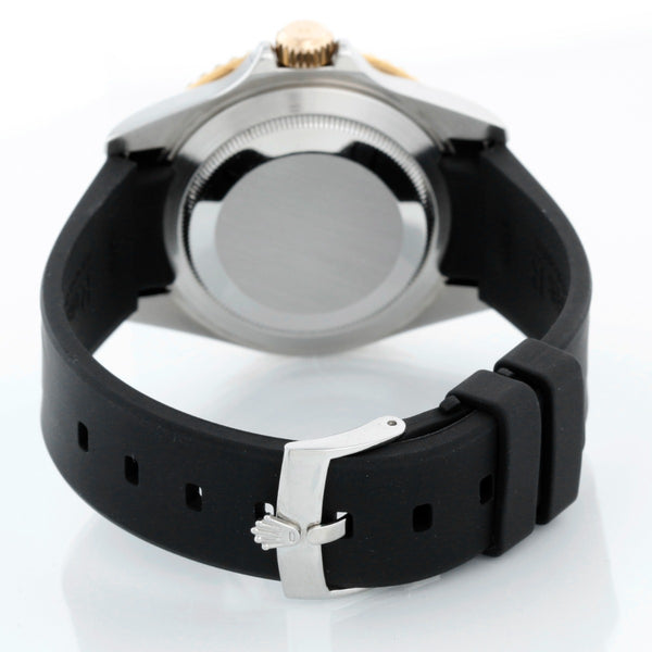 Rolex Submariner Men's 2-Tone Watch 16613 Black Dial Rubber Strap
