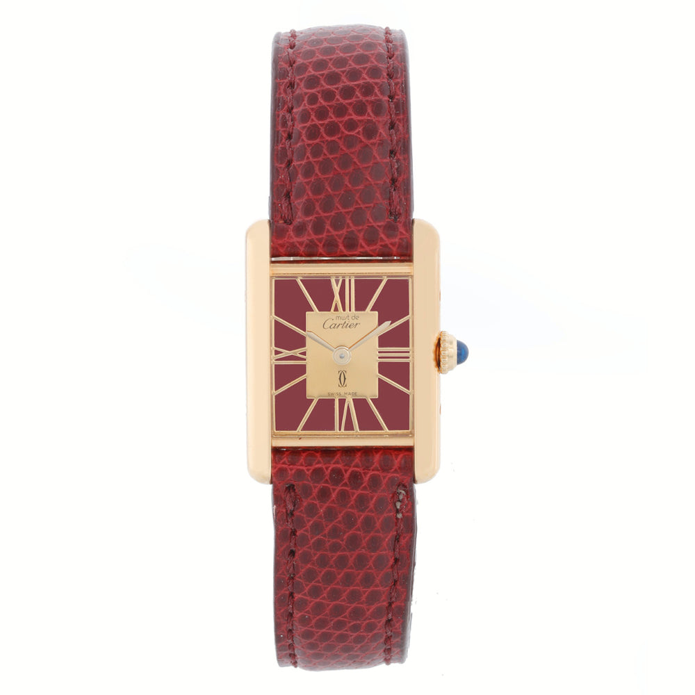 Vintage Tank Must de Cartier Gold Vermeil Burgundy Ladies Quartz Watch