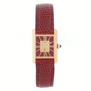 Vintage Tank Must de Cartier Gold Vermeil Burgundy Ladies Quartz Watch