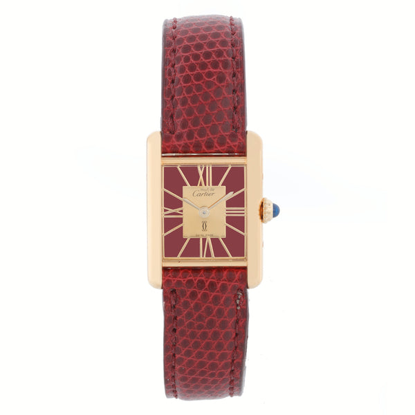 Vintage Tank Must de Cartier Gold Vermeil Burgundy Ladies Quartz Watch