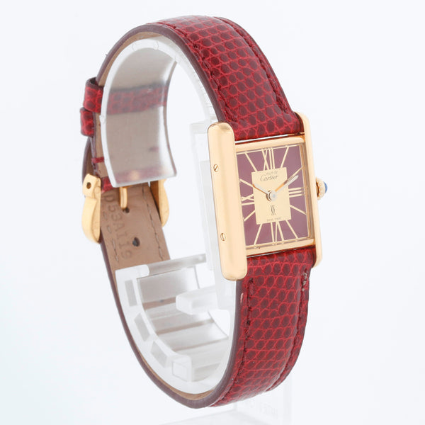 Vintage Tank Must de Cartier Gold Vermeil Burgundy Ladies Quartz Watch