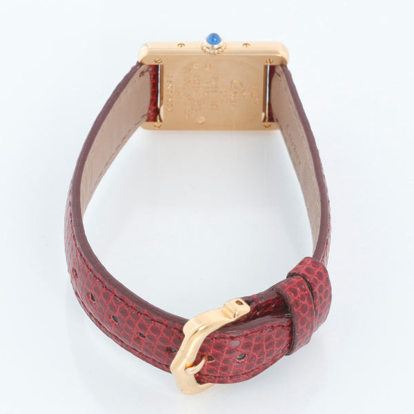 Vintage Tank Must de Cartier Gold Vermeil Burgundy Ladies Quartz Watch