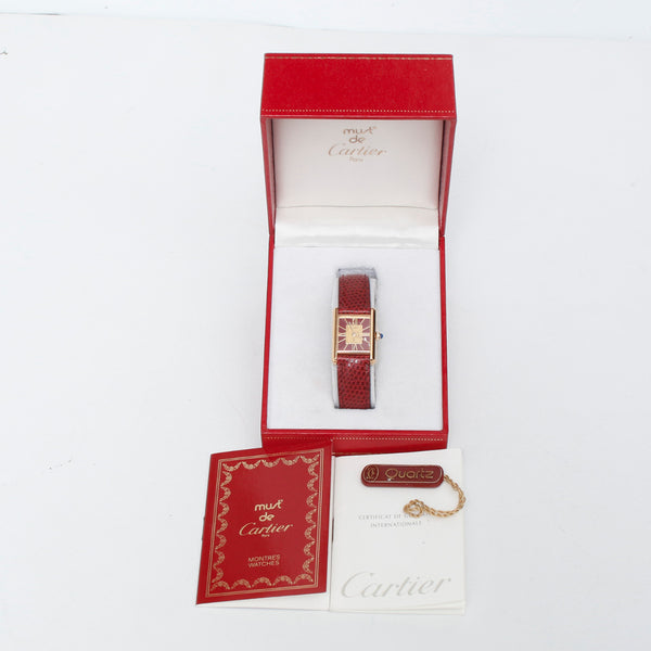 Vintage Tank Must de Cartier Gold Vermeil Burgundy Ladies Quartz Watch